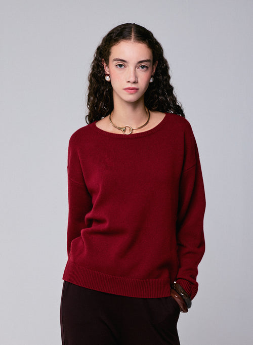 Pull Rouge Col Rond Manches Longues en Laine merinos - MAJESTIC FILATURES