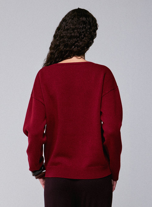 Pull Rouge Col Rond Manches Longues en Laine merinos - MAJESTIC FILATURES