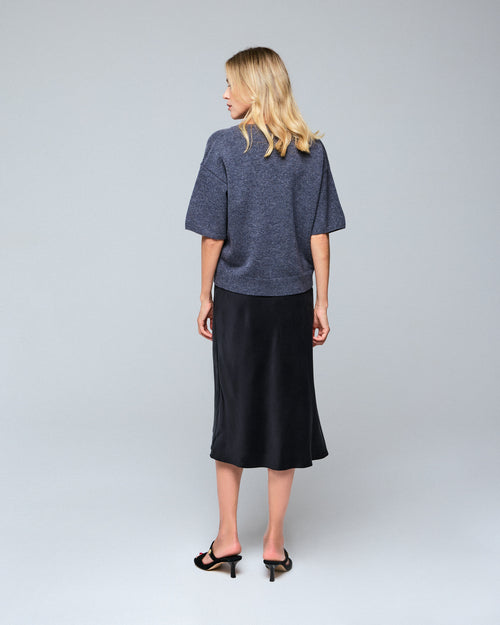 Jersey de lana merino gris de manga corta con cuello redondo - MAJESTIC FILATURES