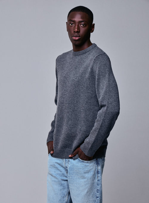 Jersey de lana merino de manga larga con cuello redondo gris - MAJESTIC FILATURES