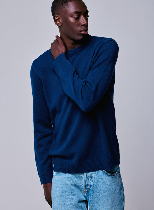Pull Bleu Col Rond Manches Longues en Laine merinos - MAJESTIC FILATURES