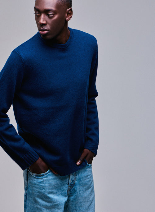 Pull Bleu Col Rond Manches Longues en Laine merinos - MAJESTIC FILATURES