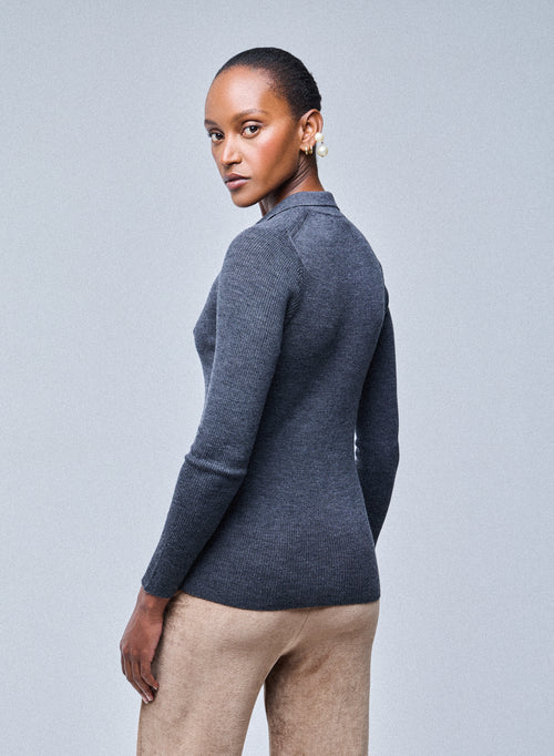 Grauer Pullover Langarmshirt aus Merinowolle - MAJESTIC FILATURES