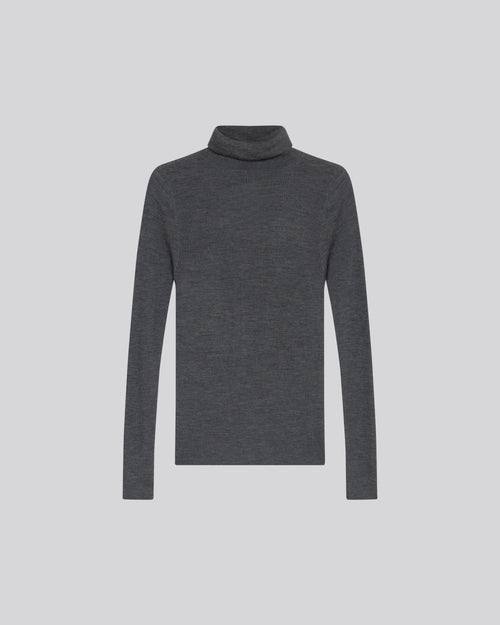 Grey Turtleneck Long Sleeve Sweater in Merino Wool - MAJESTIC FILATURES