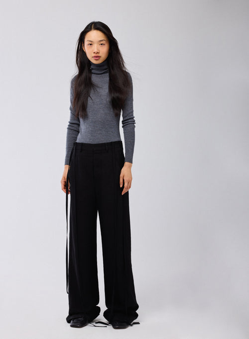 Grey Turtleneck Long Sleeve Sweater in Merino Wool - MAJESTIC FILATURES