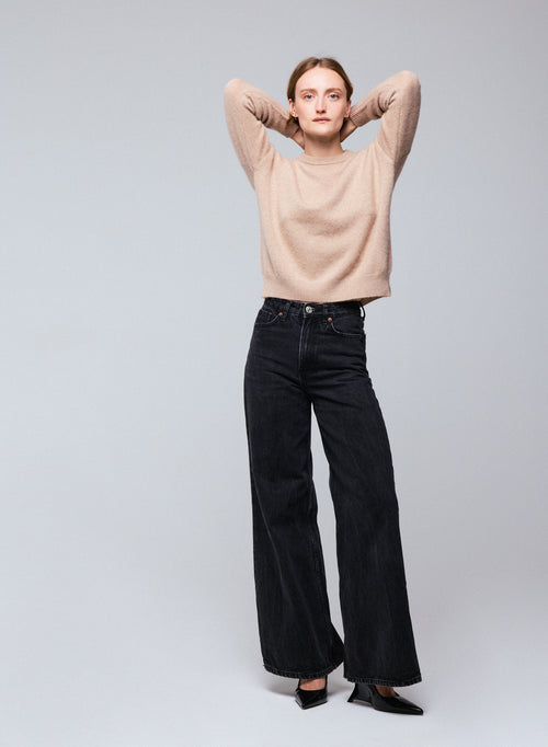 Beige round-neck sweater with long sleeves in wool / cashmere - MAJESTIC FILATURES