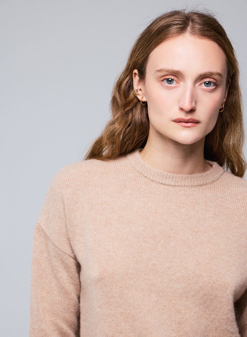 Beige round-neck sweater with long sleeves in wool / cashmere - MAJESTIC FILATURES