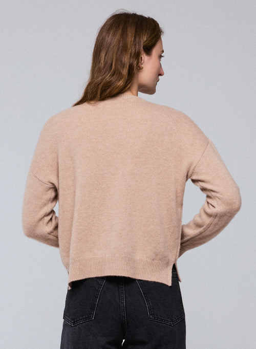 Beige round-neck sweater with long sleeves in wool / cashmere - MAJESTIC FILATURES