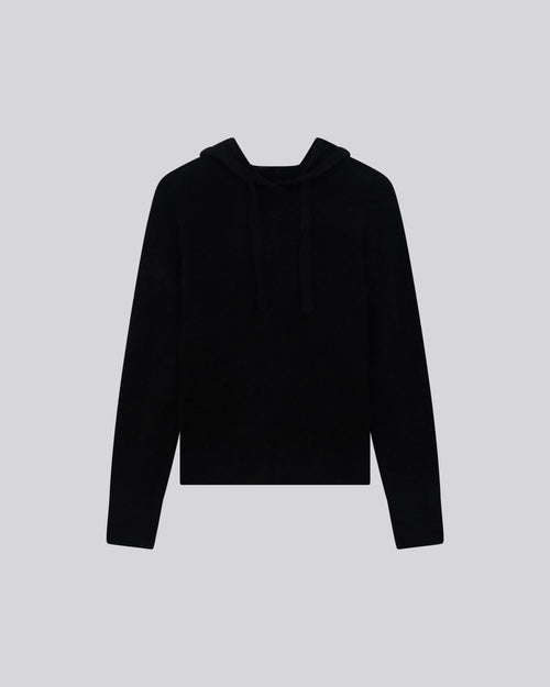 Pull Noir Capuche Manches Longues en Alpaga / Polyamide / Elasthanne - MAJESTIC FILATURES