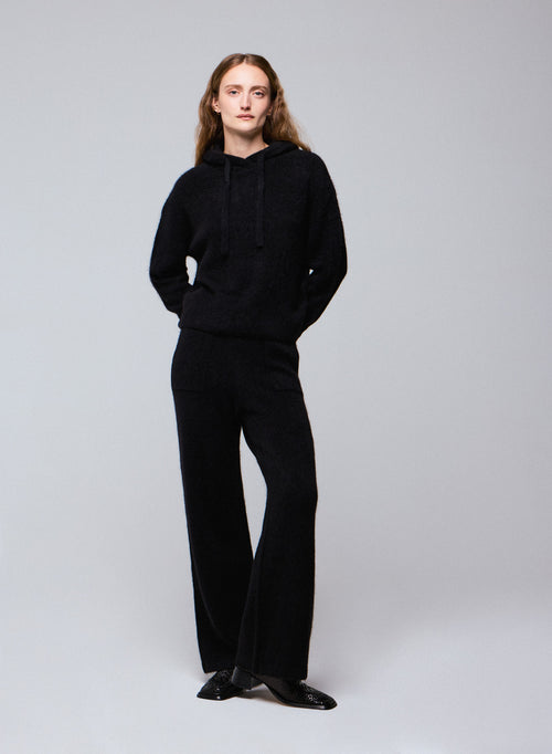 Pull Noir Capuche Manches Longues en Alpaga / Polyamide / Elasthanne - MAJESTIC FILATURES