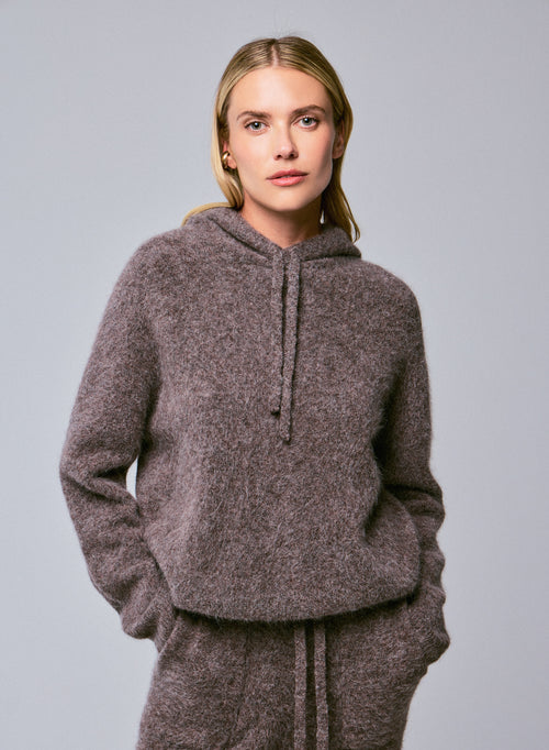 Pull Marron Capuche Manches Longues en Alpaga / Polyamide / Elasthanne - MAJESTIC FILATURES