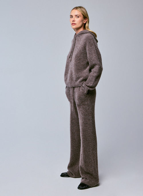 Beigefarbener Kapuzenpullover mit langen Ärmeln aus Alpaka / Polyamid / Elasthan - MAJESTIC FILATURES