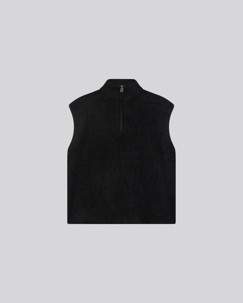 Schwarzer ärmelloser Pullover mit Stehkragen aus Alpaka / Polyamid / Elasthan - MAJESTIC FILATURES