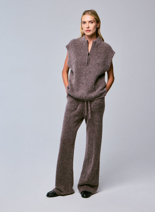 Jersey beige con cuello alto sin mangas en alpaca / poliamida / elastano - MAJESTIC FILATURES