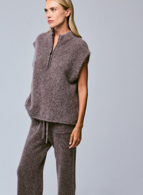 Jersey beige con cuello alto sin mangas en alpaca / poliamida / elastano - MAJESTIC FILATURES