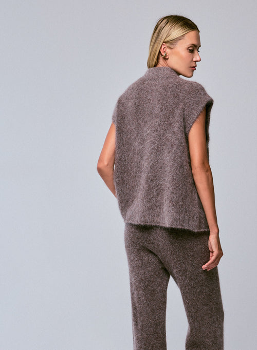 Jersey beige con cuello alto sin mangas en alpaca / poliamida / elastano - MAJESTIC FILATURES