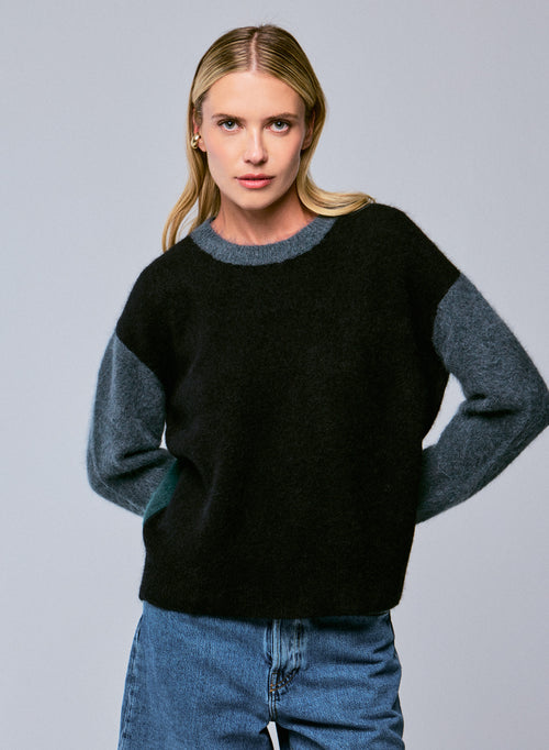 Mehrfarbiger langärmeliger Pullover mit Rundhalsausschnitt aus Alpaka / Polyamid / Elasthan - MAJESTIC FILATURES