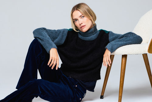 Pull multicouleur Col Roulé Manches Longues en Alpaga / Polyamide / Elasthanne - MAJESTIC FILATURES