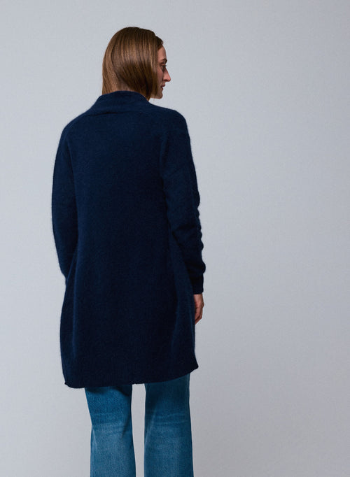 Marineblaue Strickjacke mit langen Ärmeln aus Wolle / Fuchs / Polyamid - MAJESTIC FILATURES