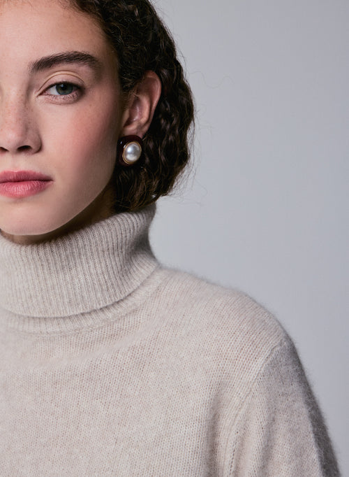 Pull Beige Col Roulé Manches Longues en Laine / Fox / Polyamide - MAJESTIC FILATURES