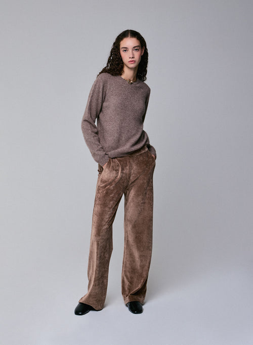 Beigefarbener Pullover mit Rundhalsausschnitt und langen Ärmeln aus Wolle / Fuchs / Polyamid - MAJESTIC FILATURES