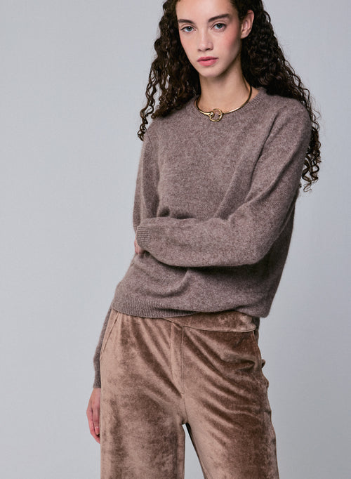 Pull Beige Col Rond Manches Longues en Laine / Fox / Polyamide - MAJESTIC FILATURES