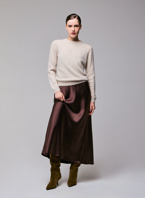 Milk Round neck Long Sleeves Sweater in Wool / Fox / Polyamide - MAJESTIC FILATURES