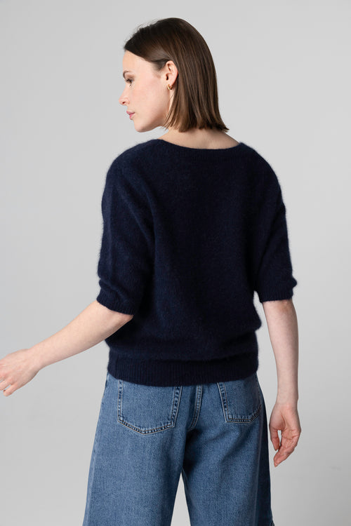 Pull Marine Col Rond Manches Coudes en Laine / Fox / Polyamide - MAJESTIC FILATURES