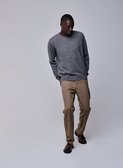 Grey round neck sweater with long sleeves in wool / Fox / Polyamide - MAJESTIC FILATURES