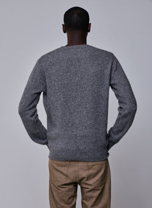 Grey round neck sweater with long sleeves in wool / Fox / Polyamide - MAJESTIC FILATURES