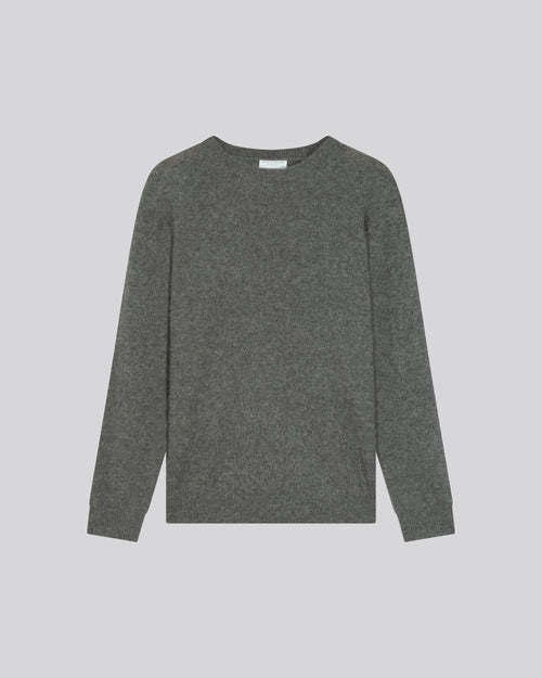 Grey round neck sweater with long sleeves in wool / Fox / Polyamide - MAJESTIC FILATURES