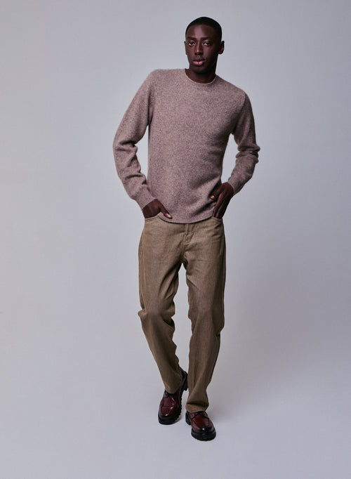 Beige round-neck sweater with long sleeves in wool / Fox / Polyamide - MAJESTIC FILATURES