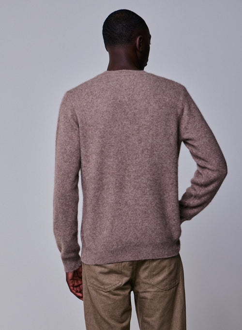 Beige round-neck sweater with long sleeves in wool / Fox / Polyamide - MAJESTIC FILATURES