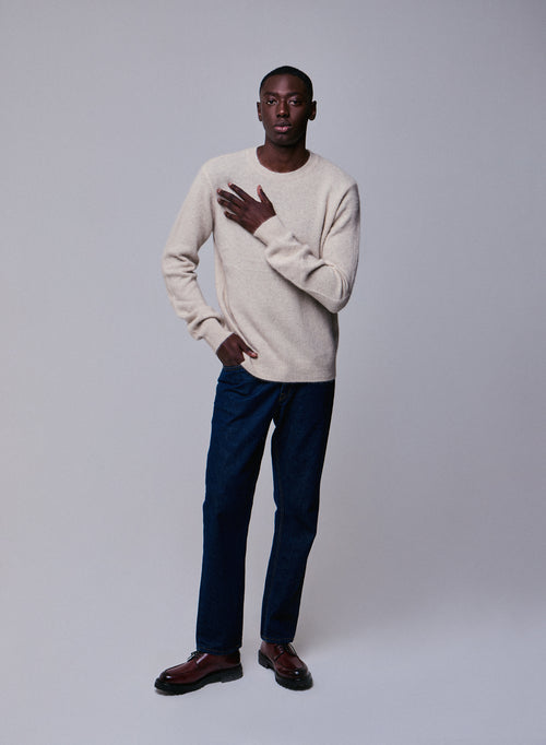 Beige round-neck sweater with long sleeves in wool / Fox / Polyamide - MAJESTIC FILATURES