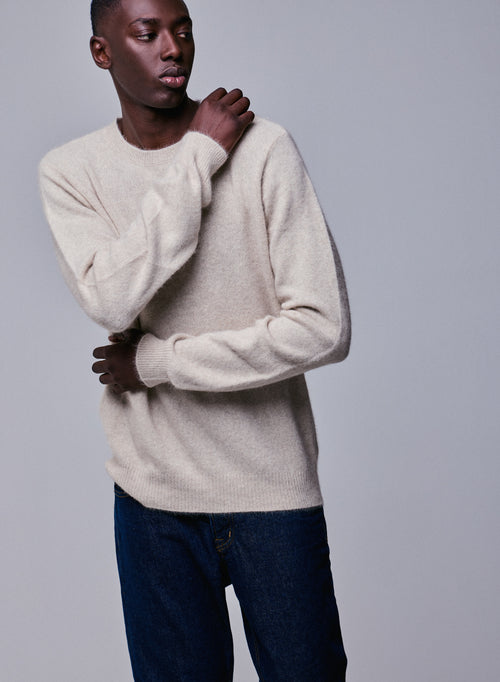 Beige round-neck sweater with long sleeves in wool / Fox / Polyamide - MAJESTIC FILATURES