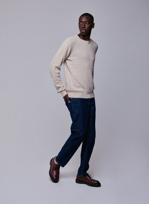 Beige round-neck sweater with long sleeves in wool / Fox / Polyamide - MAJESTIC FILATURES