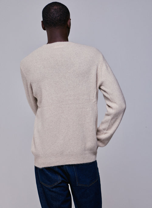 Beige round-neck sweater with long sleeves in wool / Fox / Polyamide - MAJESTIC FILATURES