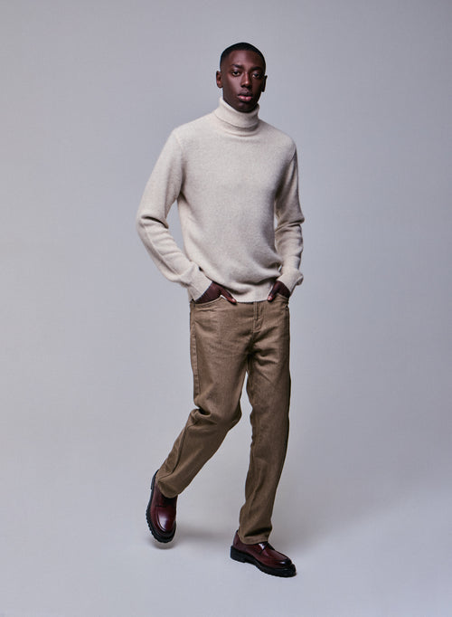 Beige Rollkragenpullover mit langen Ärmeln aus Wolle / Fuchs / Polyamid - MAJESTIC FILATURES