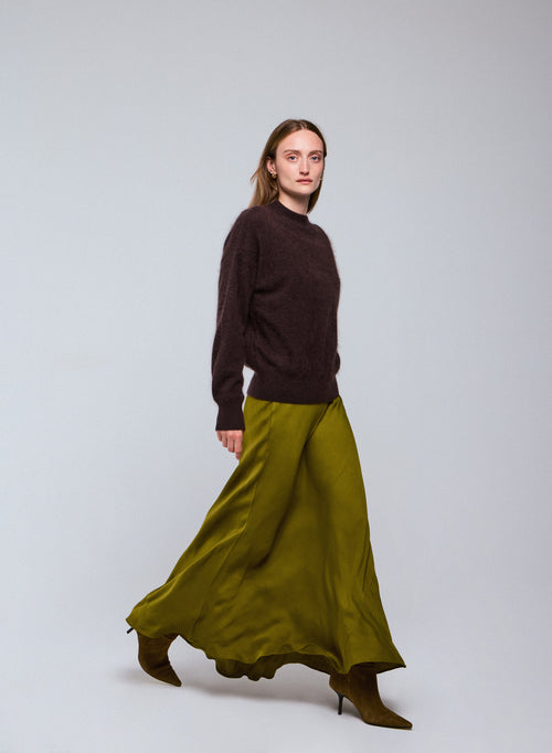 Brauner Pullover mit Rundhalsausschnitt und langen Ärmeln aus Wolle / Kaschmir - MAJESTIC FILATURES