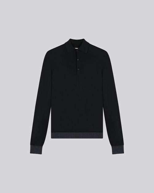 Polo Noir / Gris Polo Manches Longues en Laine merinos - MAJESTIC FILATURES