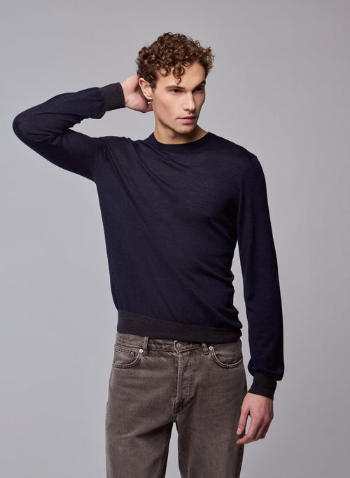 Pull Marine Col Rond Manches Longues en Laine merinos - MAJESTIC FILATURES