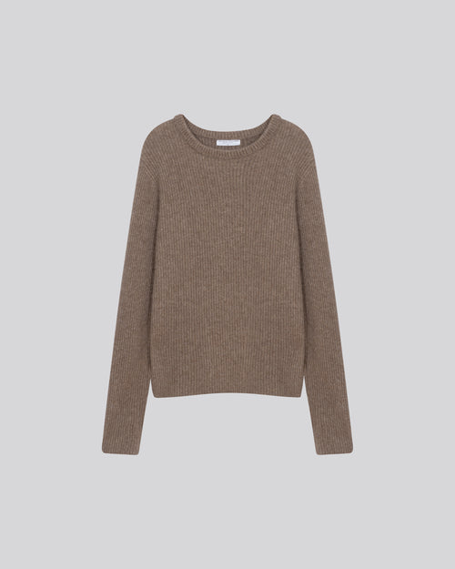 Beige round-neck sweater with long sleeves in wool / Fox / Polyamide - MAJESTIC FILATURES
