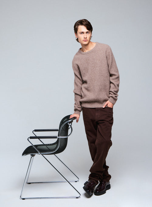 Beige round-neck sweater with long sleeves in wool / Fox / Polyamide - MAJESTIC FILATURES