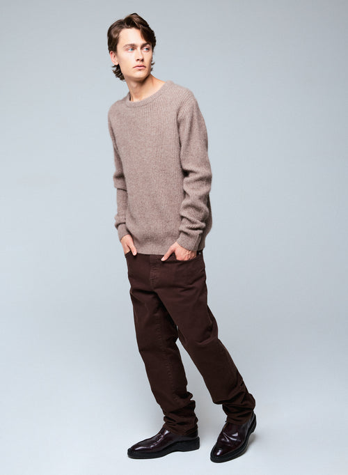 Beige round-neck sweater with long sleeves in wool / Fox / Polyamide - MAJESTIC FILATURES