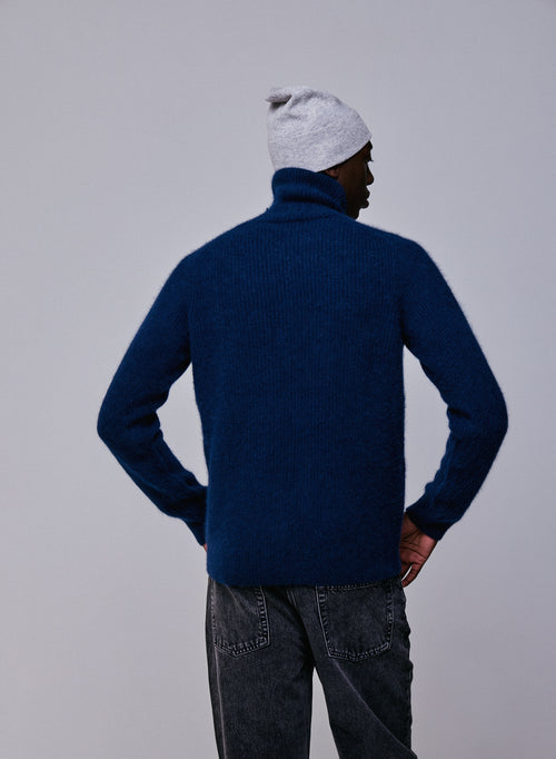 Marineblauer Rollkragenpullover mit langen Ärmeln aus Wolle / Fuchs / Polyamid - MAJESTIC FILATURES