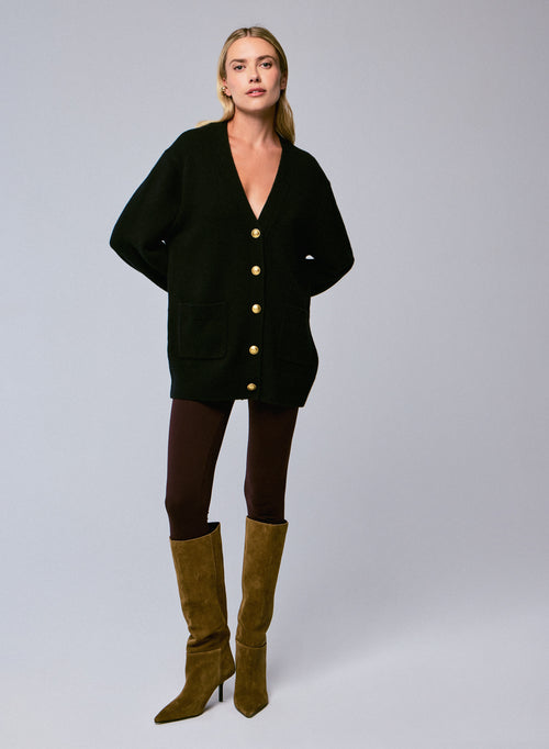 Black V-neck sweater with long sleeves in wool / cashmere - MAJESTIC FILATURES