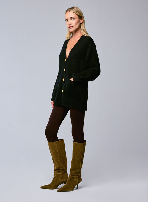 Black V-neck sweater with long sleeves in wool / cashmere - MAJESTIC FILATURES