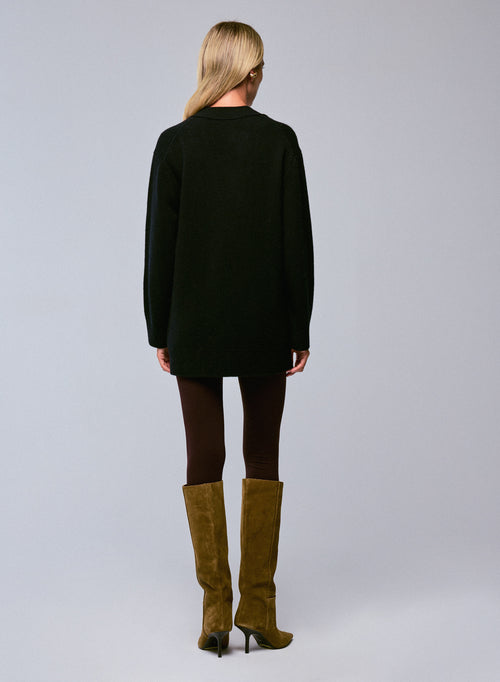 Black V-neck sweater with long sleeves in wool / cashmere - MAJESTIC FILATURES