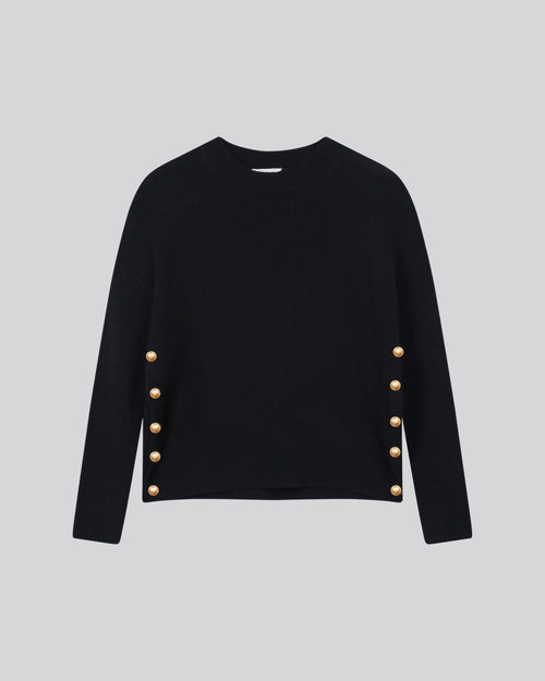 Pullover Schwarz Rundhals Lange Ärmel aus Wolle / Kaschmir - MAJESTIC FILATURES