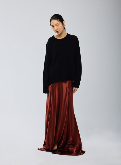 Pullover Schwarz Rundhals Lange Ärmel aus Wolle / Kaschmir - MAJESTIC FILATURES